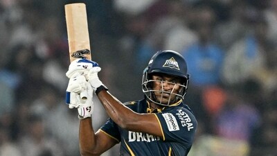 Gujarat Titans' Sai Sudharsan plays a shot (AFP)