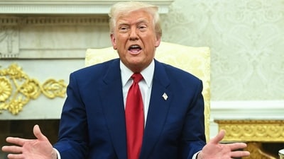 US President Donald Trump speaks during a meeting in the Oval Office of the White House in Washington, DC, on April 7, 2025. (AFP) US President Donald Trump speaks during a meeting in the Oval Office of the White House in Washington, DC, on April 7, 2025. (AFP)