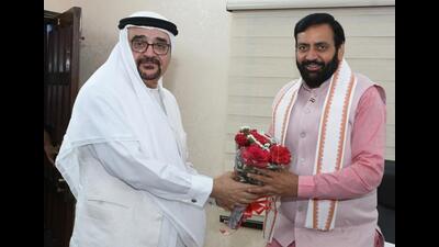 Founder of Sharaf Group of Companies and chairman of UAE India Business Council Major General (retd) Sharafuddin Sharaf met Haryana chief minister Nayab Singh Saini in Chandigarh on Wednesday. (Sourced)