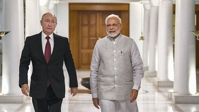 Prime Minister Narendra Modi and Russian President Vladimir Putin before their meeting, in New Delhi in 2018. (PTI FILE) Prime Minister Narendra Modi and Russian President Vladimir Putin before their meeting, in New Delhi in 2018. (PTI FILE)