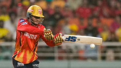 Priyansh Arya bludgeons one through the off side (PTI) Priyansh Arya bludgeons one through the off side (PTI)