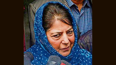 Peoples Democratic Party president Mehbooba Mufti addressing the media in Srinagar on Wednesday. (PTI)