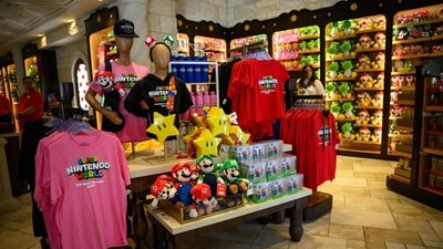 Gift shop merchandise in the Super Nintendo World area, at the Epic Universe theme park in Orlando, Florida, US, on Saturday, April 5, 2025. Photographer: Thomas Simonetti/Bloomberg (Bloomberg)