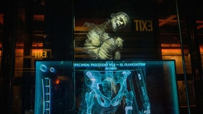 The Monsters Unchained: The Frankenstein Experiment amusement ride in the Dark Universe area, at the Epic Universe theme park in Orlando, Florida, US, on Saturday, April 5, 2025. Photographer: Thomas Simonetti/Bloomberg (Bloomberg)
