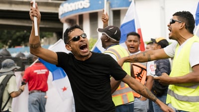 Demonstrators raised slogans against Pete Hegseth abd Trump during his visit to Panama, in Panama City. REUTERS/Maria Fernanda Gonzalez (REUTERS)