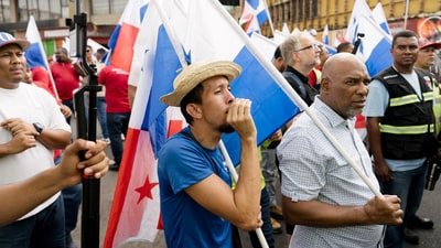 Protesters went to the streets of Panama City in retaliation to Hegseth's statement, calling Mulino a traitor for meeting with Trump officials. (REUTERS)
