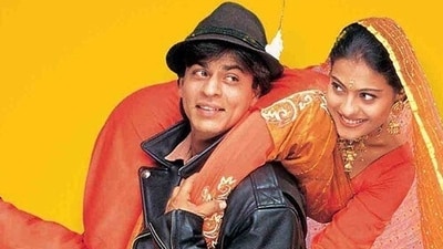 Shah Rukh Khan and Kajol on Dilwale Dulhania Le Jayenge poster. Shah Rukh Khan and Kajol on Dilwale Dulhania Le Jayenge poster.