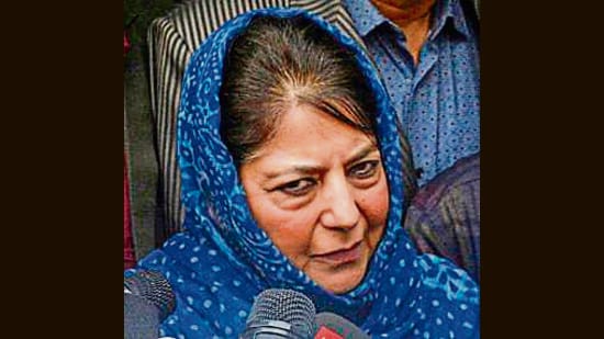 Peoples Democratic Party president Mehbooba Mufti addressing the media in Srinagar on Wednesday. (PTI)