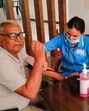 A resident being checked at the health camp organised at Ajnara Homes in Greater Noida West’s Sector 16B, after 500 residents fell sick on reportedly consuming contaminated water. (HT Photo)