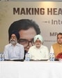 Dignitaries during the interactive session on the theme ‘making healthcare more robust’ held in Ludhiana on Thursday. (HT Photo)
