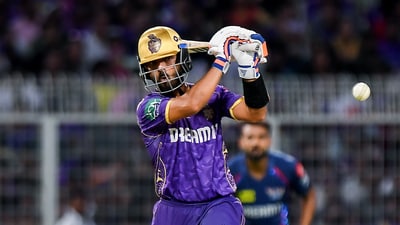 KKR captain Ajinkya Rahane plays a shot, (ANI) KKR captain Ajinkya Rahane plays a shot, (ANI)