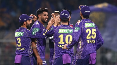 Kolkata Knight Riders' Harshit Rana celebrates with teammates (REUTERS)