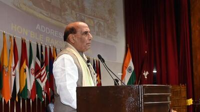 Defence minister Rajnath Singh said the ongoing conflicts and contemporary trends highlight that the traditional notions of warfare are being rewritten. (X/HQ_IDS_India) Defence minister Rajnath Singh said the ongoing conflicts and contemporary trends highlight that the traditional notions of warfare are being rewritten. (X/HQ_IDS_India)