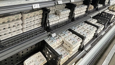 FILE - Cartons of eggs sit on a shelf in a Walmart store, March 10, 2025, in Englewood, Colo. (AP Photo/David Zalubowski, File) (AP) FILE - Cartons of eggs sit on a shelf in a Walmart store, March 10, 2025, in Englewood, Colo. (AP Photo/David Zalubowski, File) (AP)