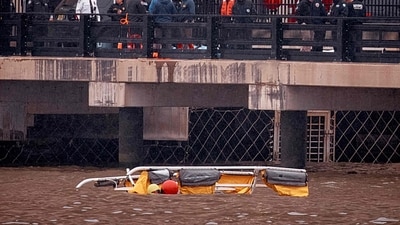 A helicopter crashed into the Hudson River on Thursday (Getty Images via AFP) A helicopter crashed into the Hudson River on Thursday (Getty Images via AFP)