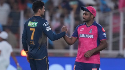 Rajasthan Royals' captain Sanju Samson congratulates Gujarat Titans' captain Shubman Gill for their win in their IPL encounter (AP) Rajasthan Royals' captain Sanju Samson congratulates Gujarat Titans' captain Shubman Gill for their win in their IPL encounter (AP)