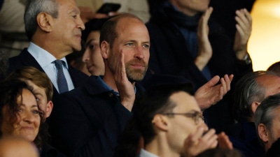 Soccer Football - Champions League - Quarter Final - First Leg - Paris St Germain v Aston Villa - Parc des Princes, Paris, France - April 9, 2025 Britain's Prince William in the stands before the match Action Images via Reuters/Jason Cairnduff (Action Images via Reuters)