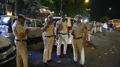 A strong deployment of Delhi Police and CRPF personnel was seen outside the NIA headquarters at the CGO complex to prevent any disruptions. (HT Photo/Sanjeev Verma) A strong deployment of Delhi Police and CRPF personnel was seen outside the NIA headquarters at the CGO complex to prevent any disruptions. (HT Photo/Sanjeev Verma)