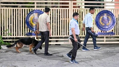 A dog squad conducted a thorough security check of the NIA building shortly after Rana’s arrival on Thursday evening. (HT Photo/Sanchit Khanna) A dog squad conducted a thorough security check of the NIA building shortly after Rana’s arrival on Thursday evening. (HT Photo/Sanchit Khanna)