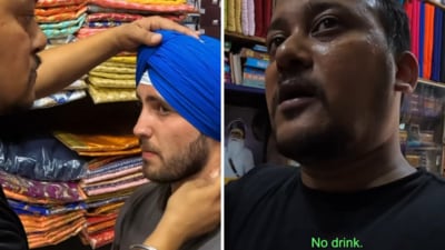 The viral video showed the shopkeeper's wise advice against smoking and drinking while wearing a turban. (Instagram/lukedamant) The viral video showed the shopkeeper's wise advice against smoking and drinking while wearing a turban. (Instagram/lukedamant)