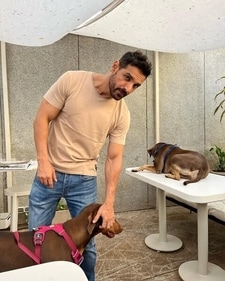 John Abraham with his pets Bailey and Sia John Abraham with his pets Bailey and Sia