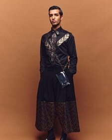 Amit Aggarwal played with metallic accents and fluid silhouettes for menswear as part of his collection Amit Aggarwal played with metallic accents and fluid silhouettes for menswear as part of his collection