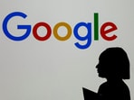A woman stands in front of a Google logo during a media reception at the Google France headquarters ahead of the Artificial Intelligence Action Summit in Paris, France, February 9, 2025.