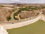A drone view shows the low water level of the La Boquilla dam, as Mexico contends that a historic drought fueled by climate change makes it impossible to fulfill its water commitments to the United States under a 1944 treaty.