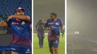Rohit Sharma and the MI team were hit with a dust storm during a training session in New Delhi. (Twitter) Rohit Sharma and the MI team were hit with a dust storm during a training session in New Delhi. (Twitter)