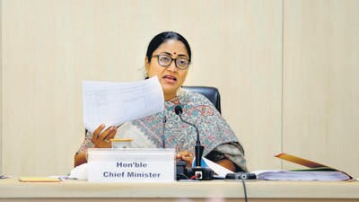 CM Rekha Gupta at a high-level review meeting at the Delhi Secretariat on Friday. (HT PHOTO) CM Rekha Gupta at a high-level review meeting at the Delhi Secretariat on Friday. (HT PHOTO)