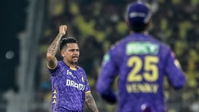 Sunil Narine and Varun Chakravarthy further strengthened KKR's chokehold in the middle overs. It meant that CSK hadn't crossed 100 even in the 16th over. (AFP) Sunil Narine and Varun Chakravarthy further strengthened KKR's chokehold in the middle overs. It meant that CSK hadn't crossed 100 even in the 16th over. (AFP)