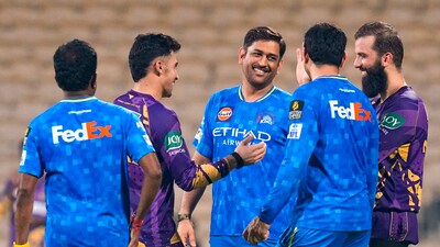 MS Dhoni sets the ball rolling ahead of the blockbuster CSK vs KKR fixture. (PTI) MS Dhoni sets the ball rolling ahead of the blockbuster CSK vs KKR fixture. (PTI)