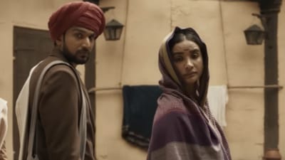 Pratik Gandhi and Patralekhaa in a still from Phule. Pratik Gandhi and Patralekhaa in a still from Phule.