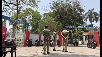 Police force deployed outside LU hostel on Friday, after the students’ clashes over the past two days . (Deepak Gupta/HT Photo)