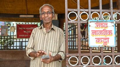 Though a regular at meetings at the katta over the past few years, Jairam Vaidya,is wary of facing his friends now, as they tease him about their supposed trip under the Mukhya Mantri Teerth Kshetra Darshan Yojana (Raju Shinde/HT Photo)