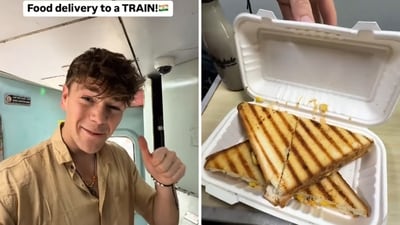 UK YouTuber George Buckley ordered a sandwich while on a train to Varanasi. (Instagram/@georgebxckley) UK YouTuber George Buckley ordered a sandwich while on a train to Varanasi. (Instagram/@georgebxckley)