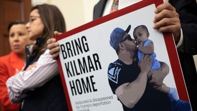 A member of the Congressional Hispanic Caucus holds a picture of Kilmar Abrego Garcia during a news conference to discuss Abrego Garcia's arrest and deportation d at Cannon House Office Building on April 9, 2025 in Washington, DC. (Photo by ALEX WONG / GETTY IMAGES NORTH AMERICA / Getty Images via AFP) (Getty Images via AFP) A member of the Congressional Hispanic Caucus holds a picture of Kilmar Abrego Garcia during a news conference to discuss Abrego Garcia's arrest and deportation d at Cannon House Office Building on April 9, 2025 in Washington, DC. (Photo by ALEX WONG / GETTY IMAGES NORTH AMERICA / Getty Images via AFP) (Getty Images via AFP)