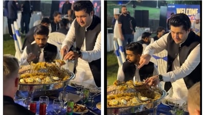 Babar Azam gets served at the pre-PSL dinner Babar Azam gets served at the pre-PSL dinner