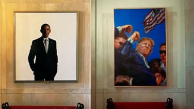 The White House has replaced Obama's portrait with Trump's iconic fist pump photo (X/EndWokeness) The White House has replaced Obama's portrait with Trump's iconic fist pump photo (X/EndWokeness)