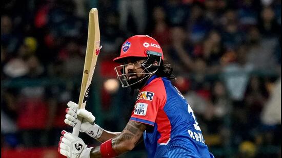 Delhi Capitals' KL Rahul in action against RCB in Bengaluru on Thursday. (AFP)