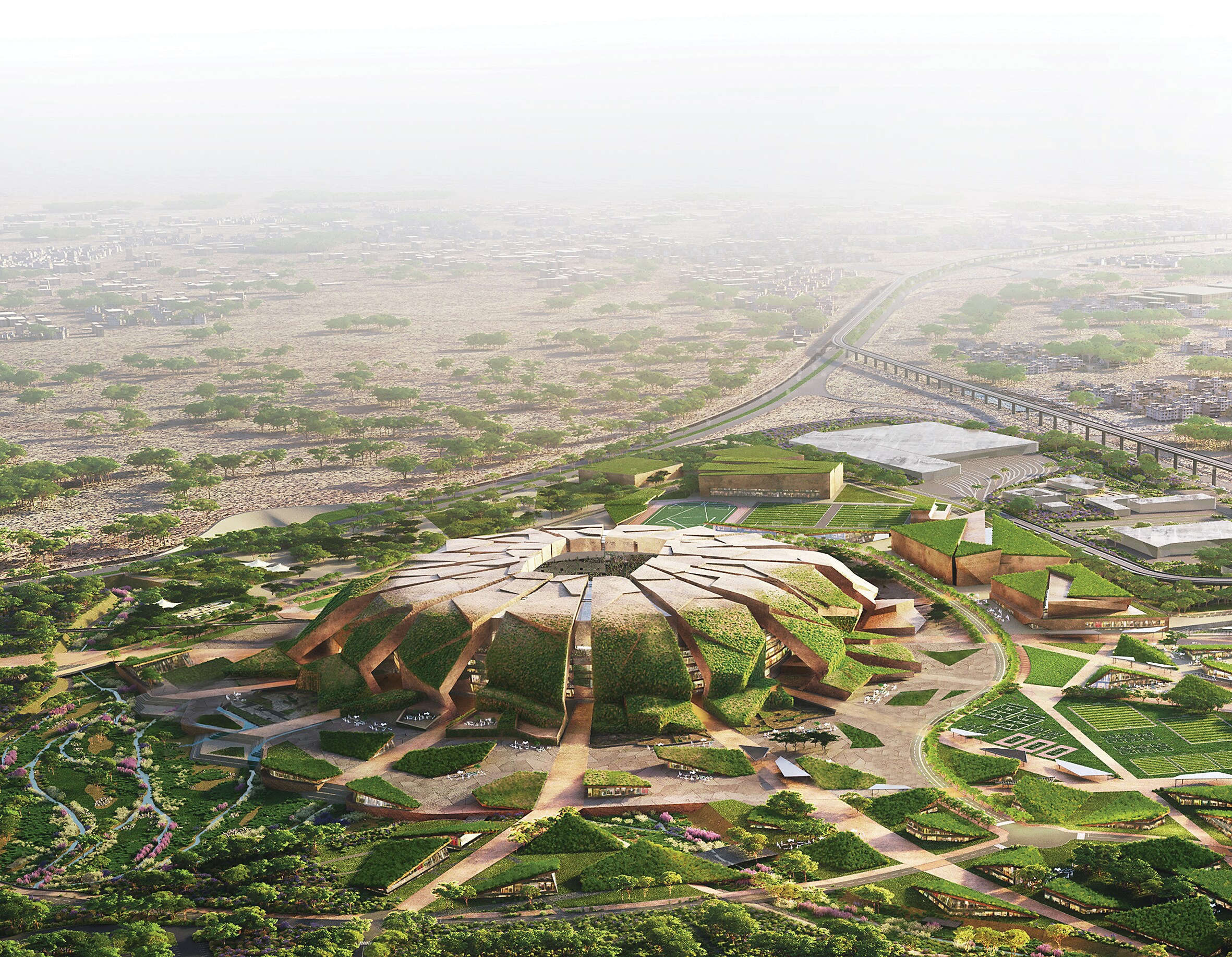 Built to look like a germinating seed, this one aims to evoke a sense of growth. (Populous) Built to look like a germinating seed, this one aims to evoke a sense of growth. (Populous)