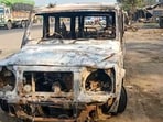 A charred vehicle after violent clashes following protests over Waqf Act at Jangipur, in Murshidabad district, Saturday, April 12. A charred vehicle after violent clashes following protests over Waqf Act at Jangipur, in Murshidabad district, Saturday, April 12.