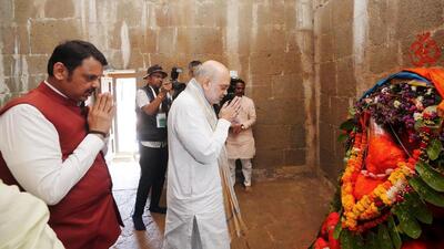 **EDS: THIRD PARTY IMAGE** In this image posted by @Dev_Fadnavis via X on April 12, 2025, Union Home Minister Amit Shah, Maharashtra Chief Minister Devendra Fadnavis and others during a visit to Raigad Fort, on the death anniversary of Chhatrapati Shivaji Maharaj, in Raigad district, Maharashtra. (@Dev_Fadnavis on X via PTI Photo) (PTI04_12_2025_000326B) (@Dev_Fadnavis) **EDS: THIRD PARTY IMAGE** In this image posted by @Dev_Fadnavis via X on April 12, 2025, Union Home Minister Amit Shah, Maharashtra Chief Minister Devendra Fadnavis and others during a visit to Raigad Fort, on the death anniversary of Chhatrapati Shivaji Maharaj, in Raigad district, Maharashtra. (@Dev_Fadnavis on X via PTI Photo) (PTI04_12_2025_000326B) (@Dev_Fadnavis)