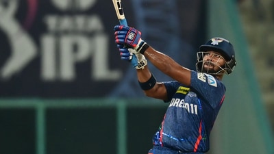 Nicholas Pooran of LSG (Lucknow Super Giants) in action against GT (Gujarat Titans) (Deepak Gupta Hindustan Times)