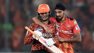 Abhishek went on to break KL Rahul's record for highest score in the IPL by an Indian. He finally fell on 141 off 55 balls after which Heinrich Klaasen finished and Ishan Kishan off the chase. (AP) Abhishek went on to break KL Rahul's record for highest score in the IPL by an Indian. He finally fell on 141 off 55 balls after which Heinrich Klaasen finished and Ishan Kishan off the chase. (AP)