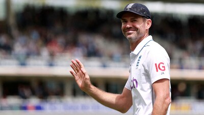England's James Anderson reacts after his final Test match (Action Images via Reuters)