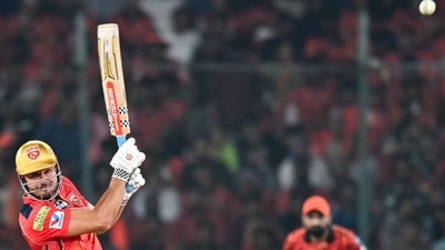 Sunrisers Hyderabad earlier seemed to be doing a relatively good job in the death overs of the Punjab Kings' innings but it was all undone quite spectacularly by Marcus Stoinis as he tonked four sixes off the last four balls of the 20th over bowled by Mohammed Shami. Punjab Kings finished with a score of 245/6 in 20 overs. (AFP) Sunrisers Hyderabad earlier seemed to be doing a relatively good job in the death overs of the Punjab Kings' innings but it was all undone quite spectacularly by Marcus Stoinis as he tonked four sixes off the last four balls of the 20th over bowled by Mohammed Shami. Punjab Kings finished with a score of 245/6 in 20 overs. (AFP)