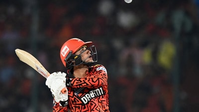 Abhishek enjoyed quite an extraordinary dose of luck, being caught off a no ball in the fourth over and then being dropped on 56 off 22 balls by Yuzvendra Chahal off his own bowling.&nbsp; (REUTERS)