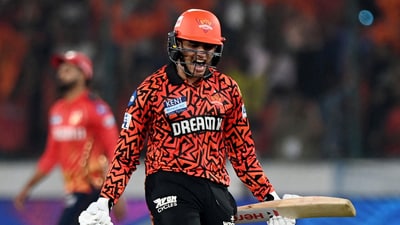 Abhishek Sharma scored 141 runs off 55 balls against Punjab Kings (REUTERS)