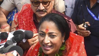 Delhi CM Rekha Gupta at a Shalimar Bagh temple. (PTI) Delhi CM Rekha Gupta at a Shalimar Bagh temple. (PTI)